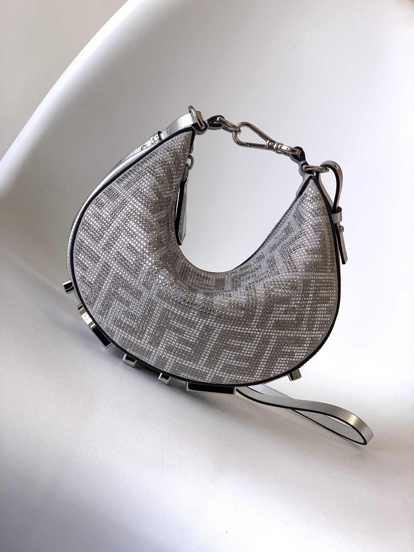 Fendi Mini Fendigraphy Hobo Shoulder Bag Silver